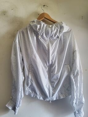 adidas X Stella Mccartney White Lightweight Patterned Hooded Bomber Jacket Size
